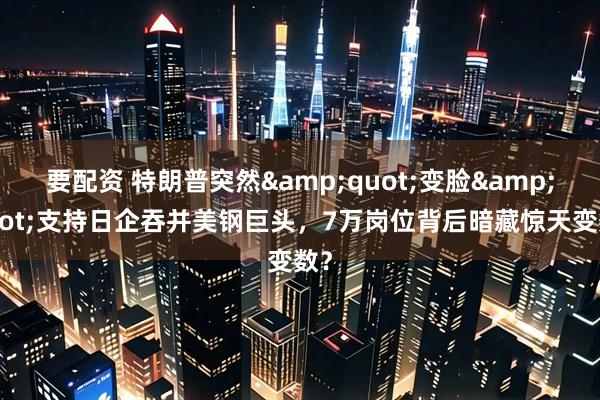 要配资 特朗普突然&quot;变脸&quot;支持日企吞并美钢巨头，7万岗位背后暗藏惊天变数？